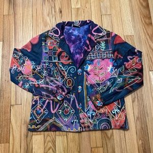 Sandy Starkman Custom Vintage Embroidered Demin Jacket Tie Dye Lining Colorful